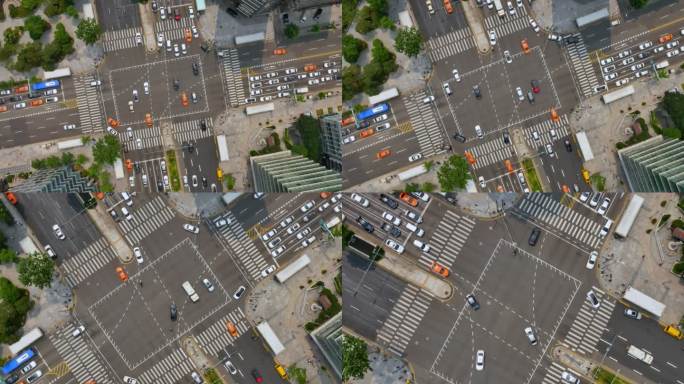 无人机航拍俯视角度-街道十字路口交通车辆