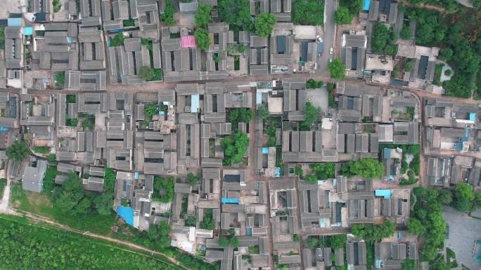 俯拍村落鸟瞰建筑航拍卫星地图中国风古镇