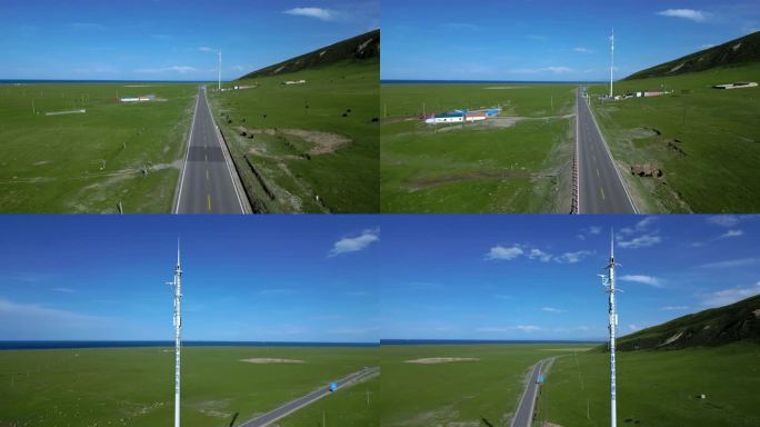 草原上的5G中国移动信号发射塔通讯基站