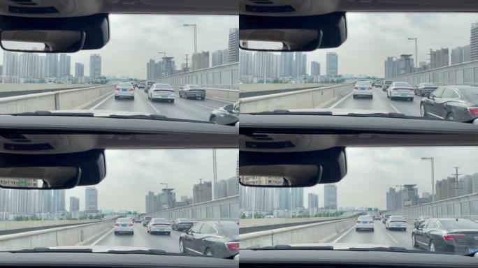 郑州高架桥上堵车缓行车窗视角1