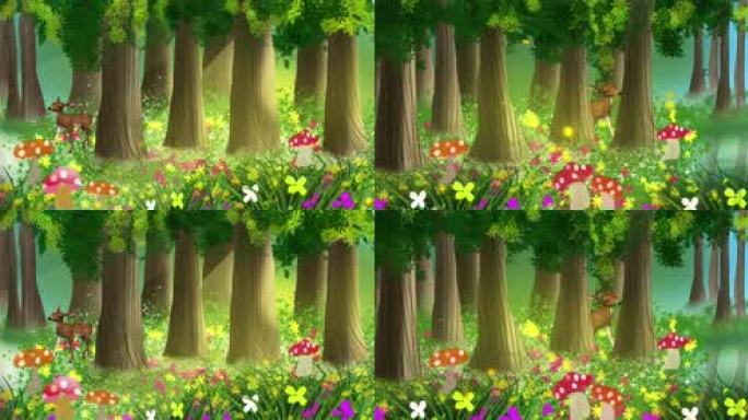 5K原创手绘卡通森林 梦幻童话森林 儿童