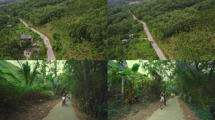 越野摩托在山地丛林穿梭