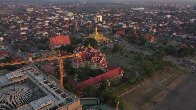 东南亚-老挝-无人机航拍城市塔銮寺空镜