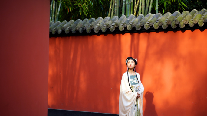 汉服美女走路看远方古风视频中国古代女性