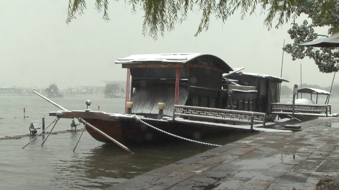 嘉兴南湖 红船 雪景