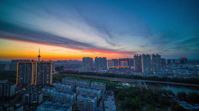 【高清6k】航拍阜新晚霞城市夜景