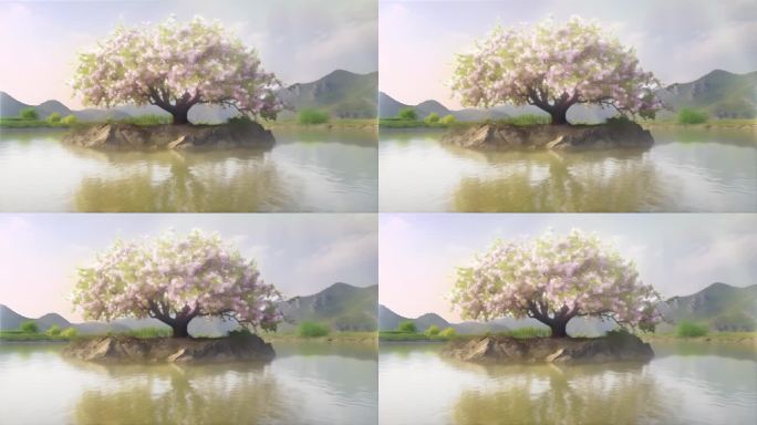 4K中国风水上桃花树背景