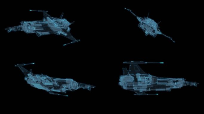 宇宙飞船10科幻透明网格线框机械机甲飞行
