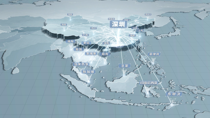深圳辐射东南亚东盟十国浅色地图