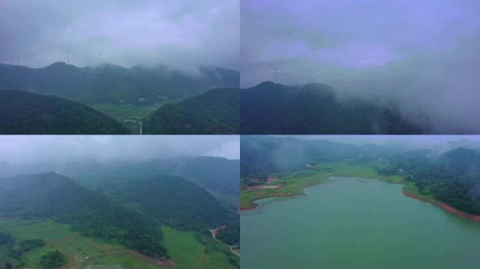 长沙洞冲水库雨景航拍