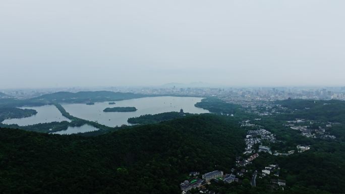 清晨4K航拍杭州西湖全景