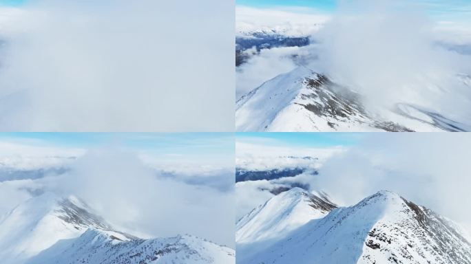 云雾缭绕的夹金山川西高原雪山航拍风景