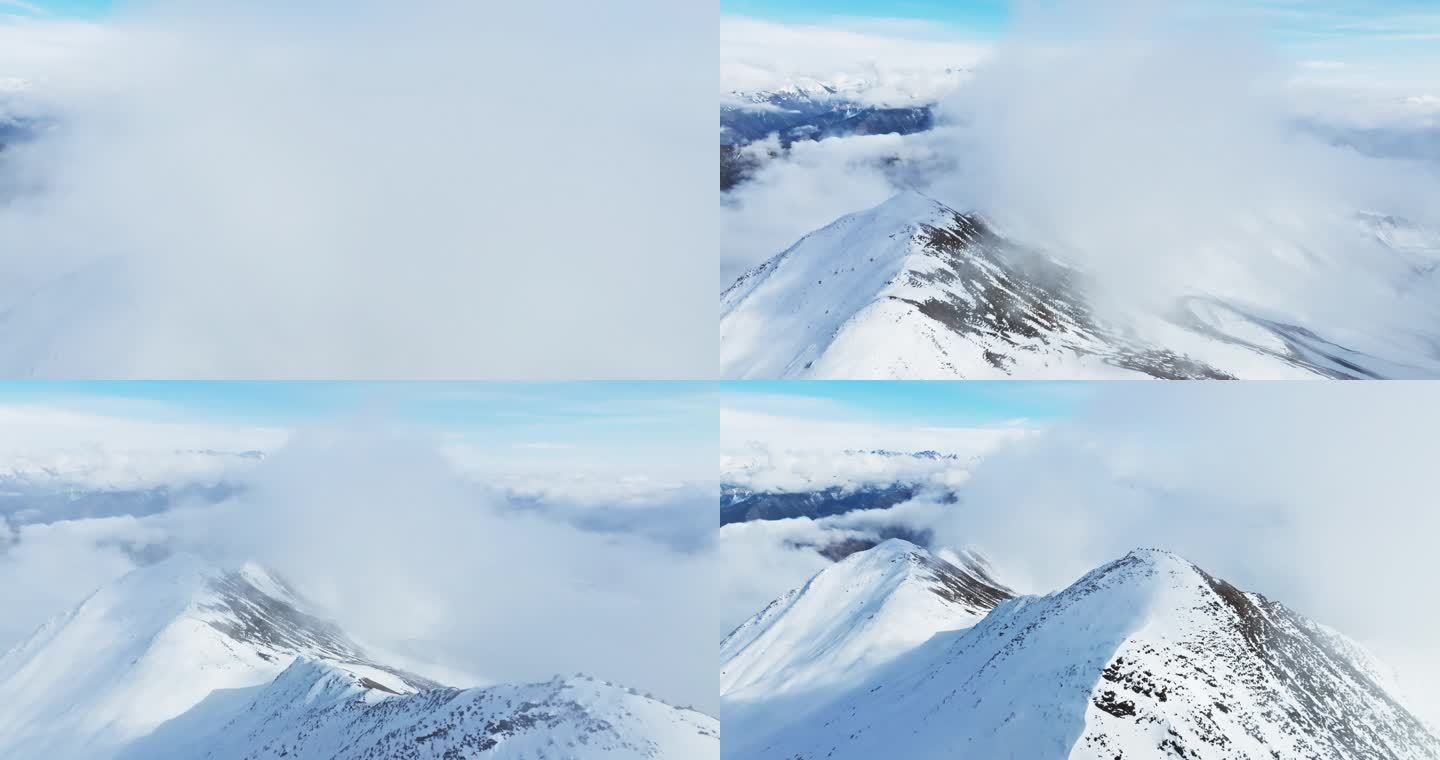 云雾缭绕的夹金山川西高原雪山航拍风景