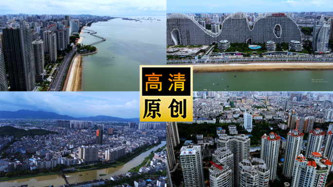 航拍海滨城市-港口天际线-海岸北部湾1号