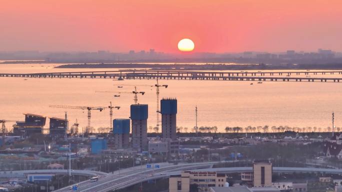 青岛胶州湾跨海大桥日落宣传片