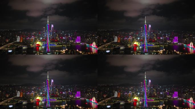 【正版4K素材】航拍广州塔夜景闪电