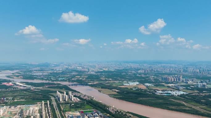 济南黄河市区黄河北新旧动能转换区延时航拍