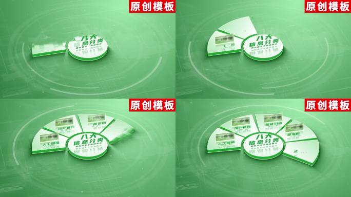 8-绿色简洁分组饼图分类AE模板包装八
