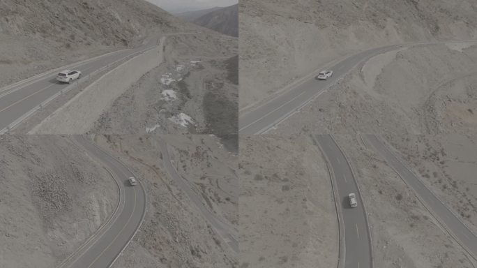 汽车行驶在山间公路上航拍