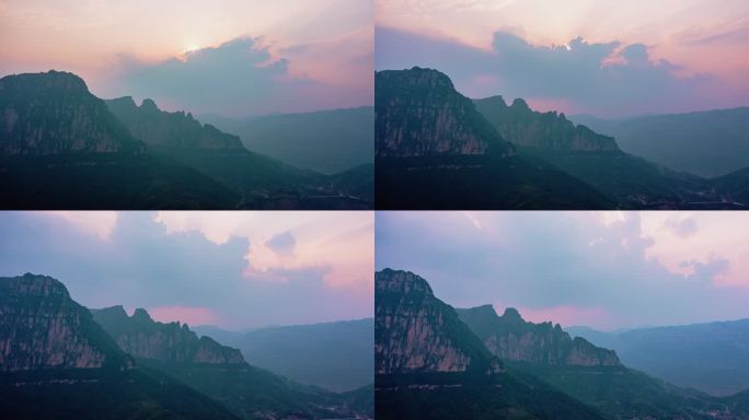 安阳林州太行山大峡谷日落航拍延时摄影