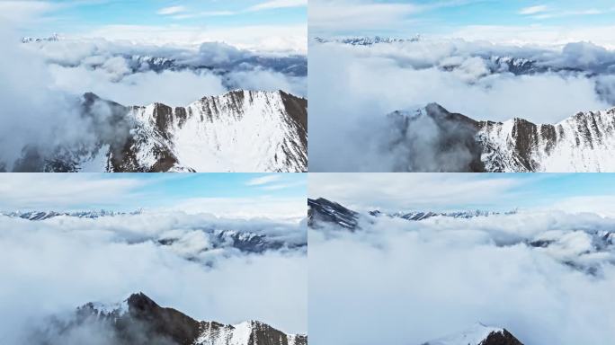 夹金山雪山云雾航拍风景