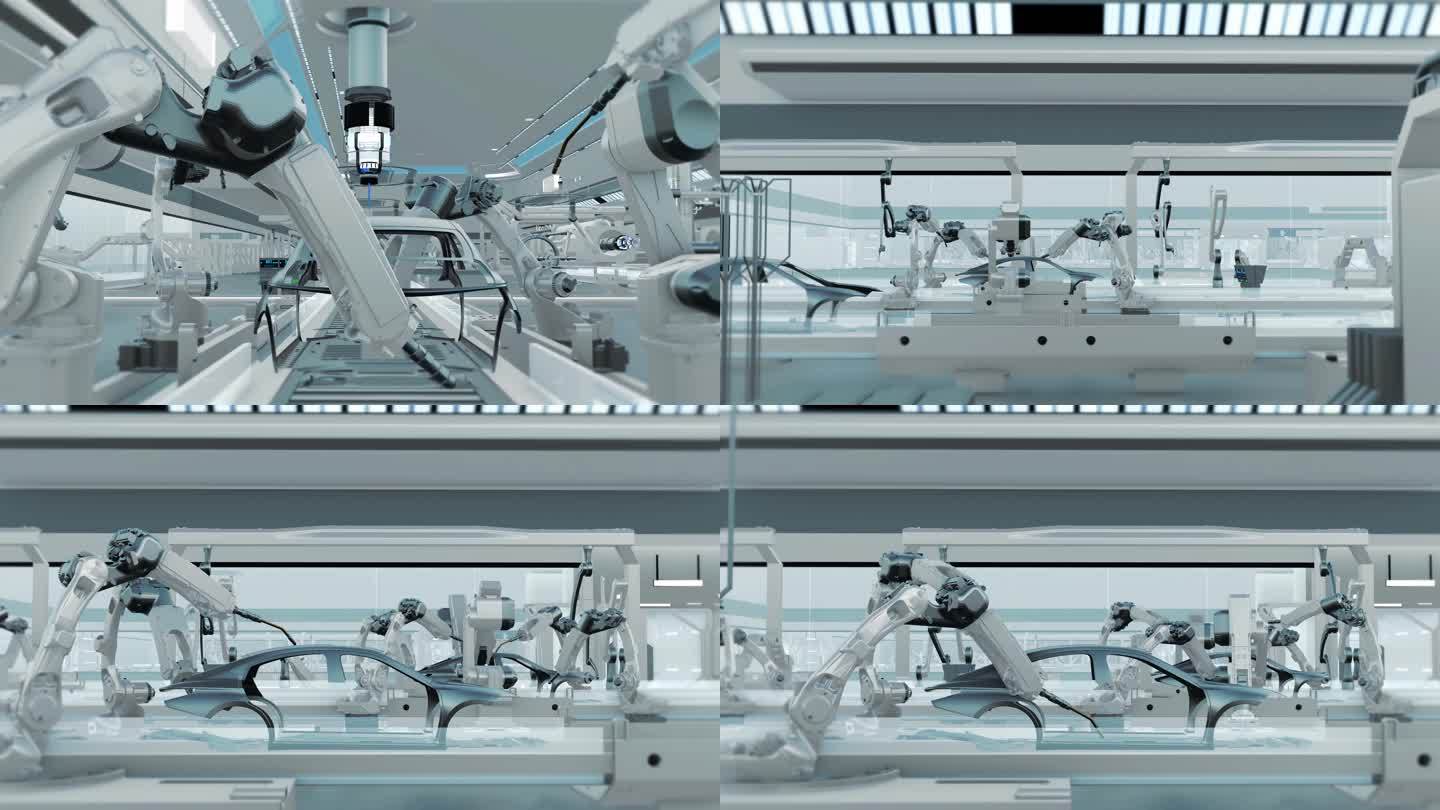 现代化自动化汽车车辆加工生产制造车间动画