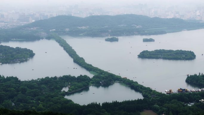 清晨4K航拍杭州西湖全景
