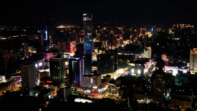 航拍徐州市区苏宁广场夜景延时摄影
