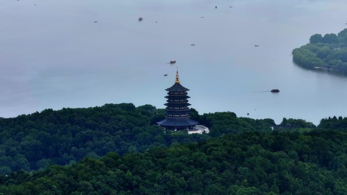 清晨航拍杭州西湖全景