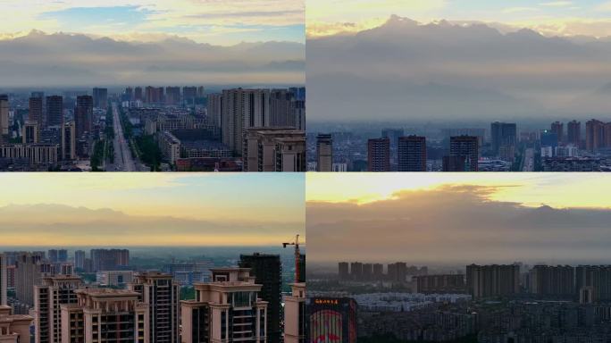 什邡城市夕阳雪山风光