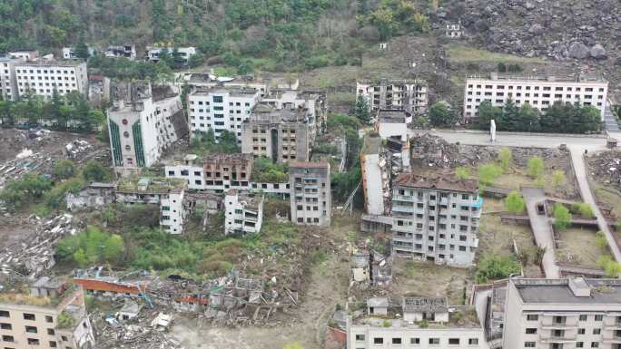 航拍512汶川地震，地震遗址，北川地震