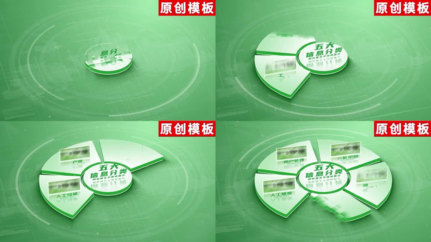 5-绿色简洁分组饼图分类AE模板包装五