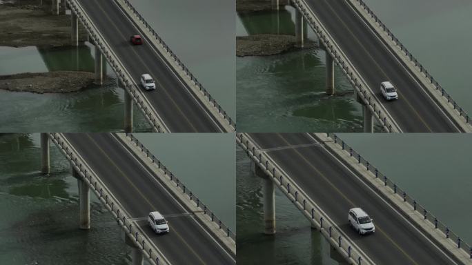 汽车驶过大桥航拍