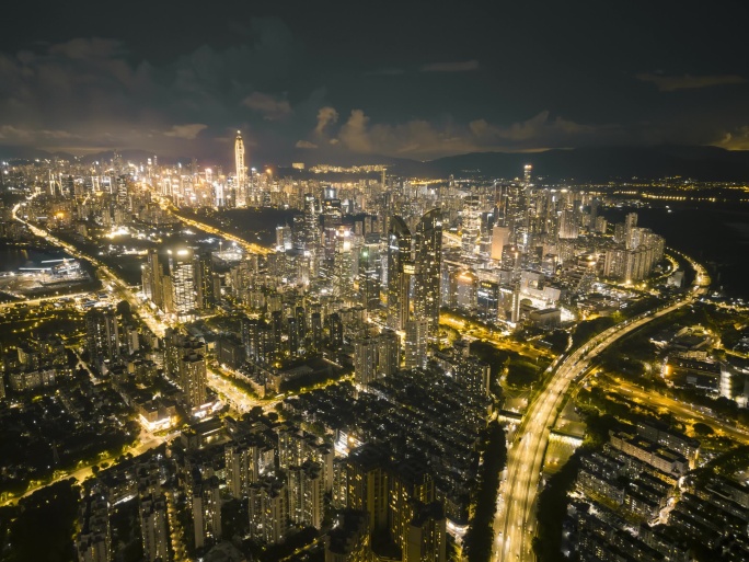 深圳夜景延时摄影城市航拍景观都市