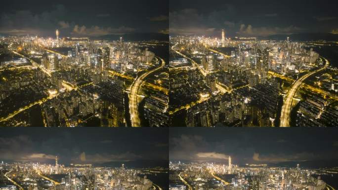 深圳夜景延时摄影城市航拍景观都市