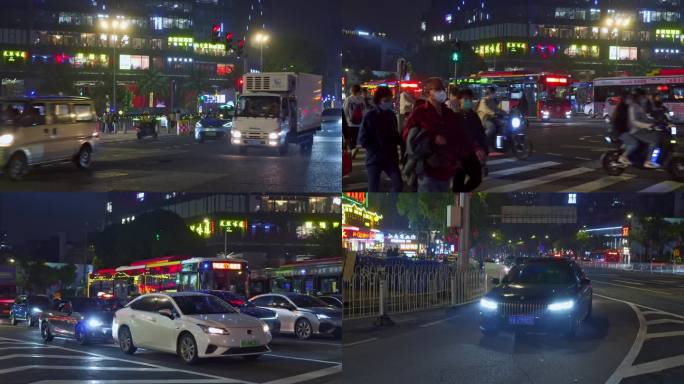 广州晚上下班高峰车水马龙行人如注车流人流