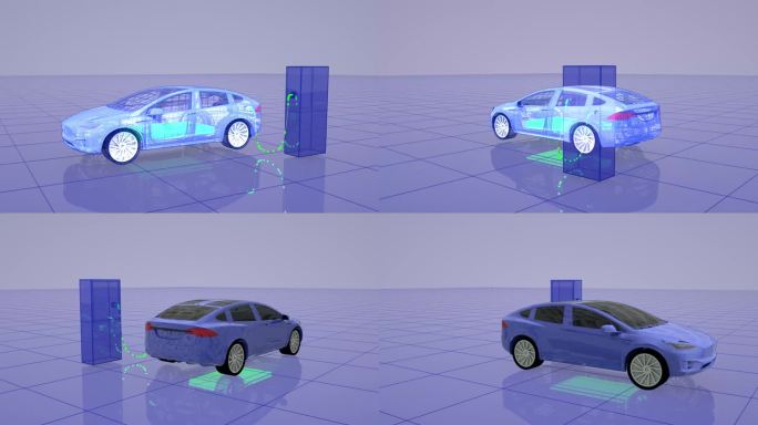新能源汽车 全息 科技线框 汽车 充电