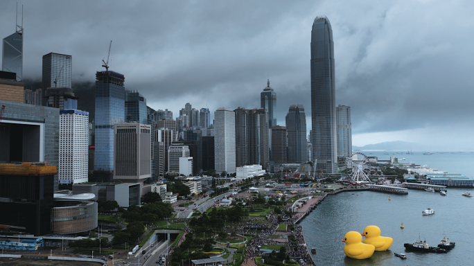 4K高清航拍香港中环维多利亚港湾