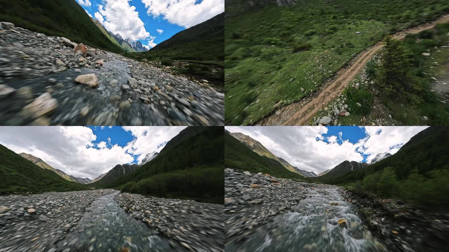 川西雪山脚下穿越机航拍一镜到底