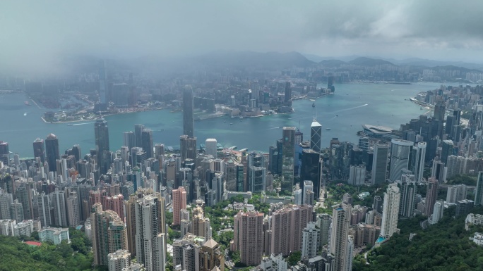 香港维多利亚港全景延时鸟瞰
