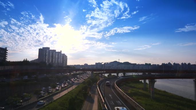 韩国首尔临海高架桥交通车流 组镜