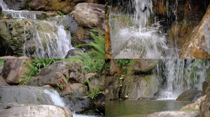 公园假山瀑布水流人造景
