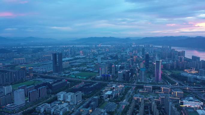 杭州滨江城市夜景航拍