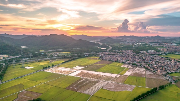 美丽乡村 中山崖口稻田日落延时合集