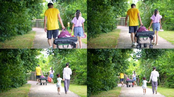 公园城市健康生活一家人散步4k视频素材