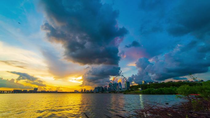 深圳前海欢乐港湾晚霞延时摄影