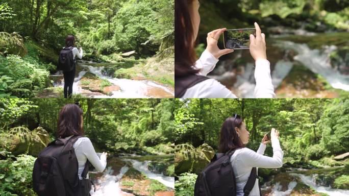 美女用手机拍照 旅行记录风景 手机拍照