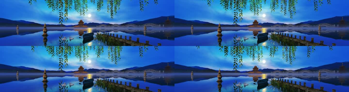 湖畔美景 平湖秋月宽屏幕 中秋背景视频
