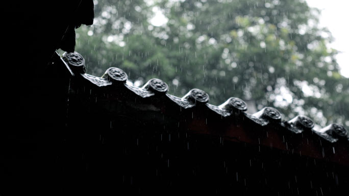 下雨天屋檐雨滴禅意空镜