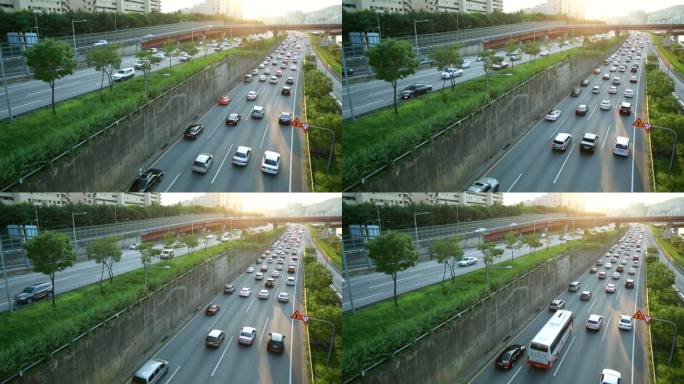 韩国首尔高架桥车流阳光光线